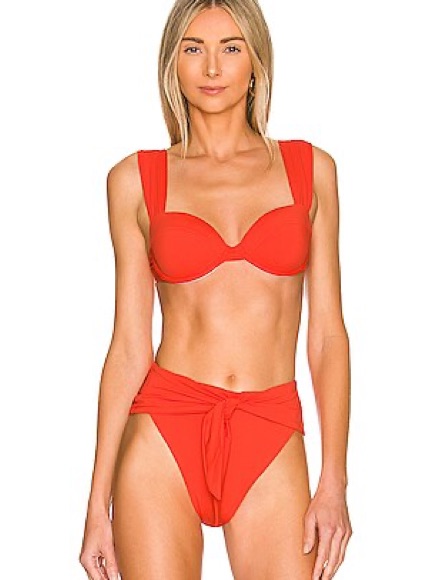Weworewhat Claudia Top & Riviera Bottom - High-Waist Bikini Set - Spicy Orange